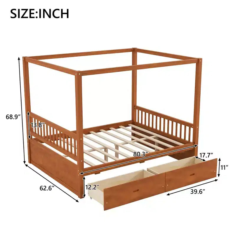 Lit plateforme à baldaquin moderne en bois Luxystar avec 2 tiroirs de rangement