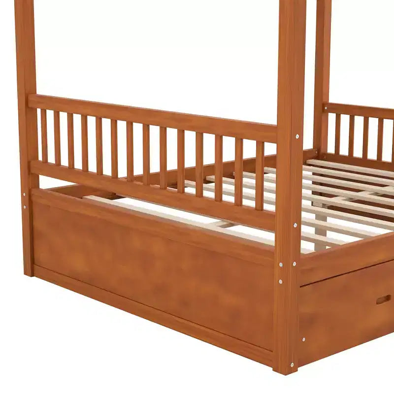 Lit plateforme à baldaquin moderne en bois Luxystar avec 2 tiroirs de rangement