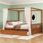 Lit plateforme à baldaquin moderne en bois Luxystar avec 2 tiroirs de rangement