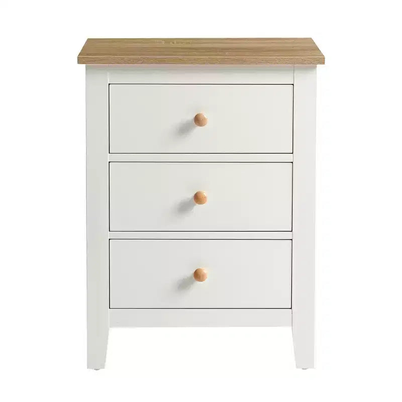 Table de chevet à 3 tiroirs avec poignées en bois massif
