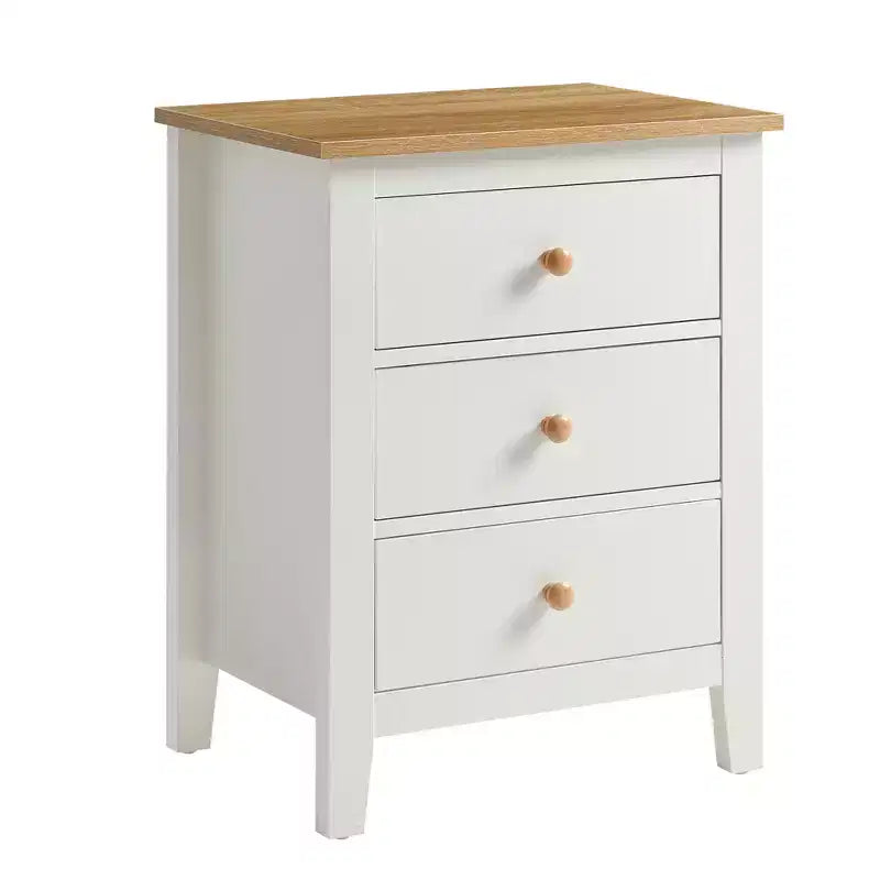 Table de chevet à 3 tiroirs avec poignées en bois massif