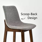 Lot de 2 tabourets de bar modernes du milieu du siècle avec dossiers, chaises hautes rembourrées de 71 cm avec pieds en bois massif - Panipeachy