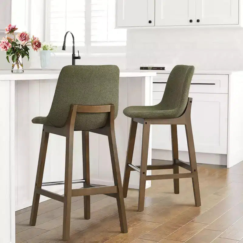 Lot de 2 tabourets de bar modernes du milieu du siècle avec dossiers, chaises hautes rembourrées de 71 cm avec pieds en bois massif - Panipeachy