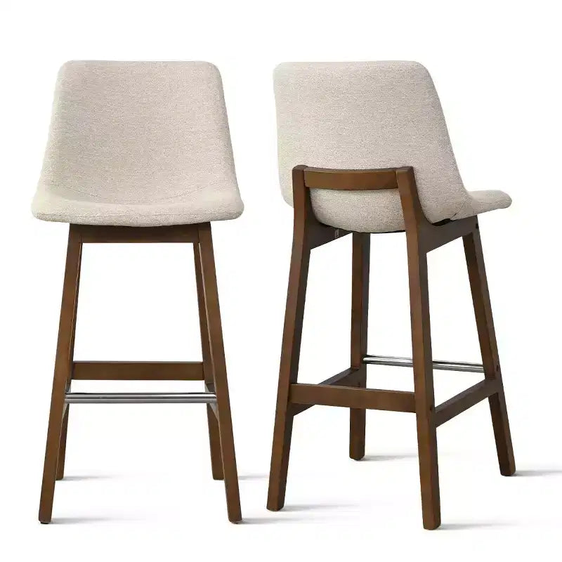 Lot de 2 tabourets de bar modernes du milieu du siècle avec dossiers, chaises hautes rembourrées de 71 cm avec pieds en bois massif - Panipeachy