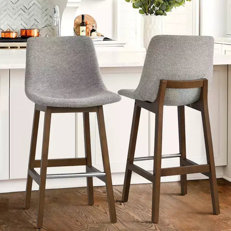 Lot de 2 tabourets de bar modernes du milieu du siècle avec dossiers, chaises hautes rembourrées de 71 cm avec pieds en bois massif - Panipeachy