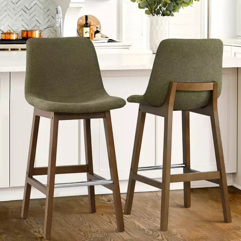 Lot de 2 tabourets de bar modernes du milieu du siècle avec dossiers, chaises hautes rembourrées de 71 cm avec pieds en bois massif - Panipeachy