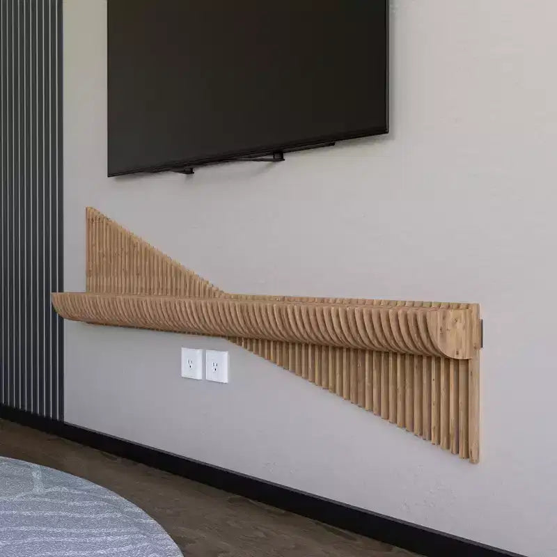Étagère TV flottante Sierra BATAMEX Parametric 60 pouces Unité murale géométrique moderne en bois Décor Chêne naturel Couleur Ondulée 3D Étagère de salon