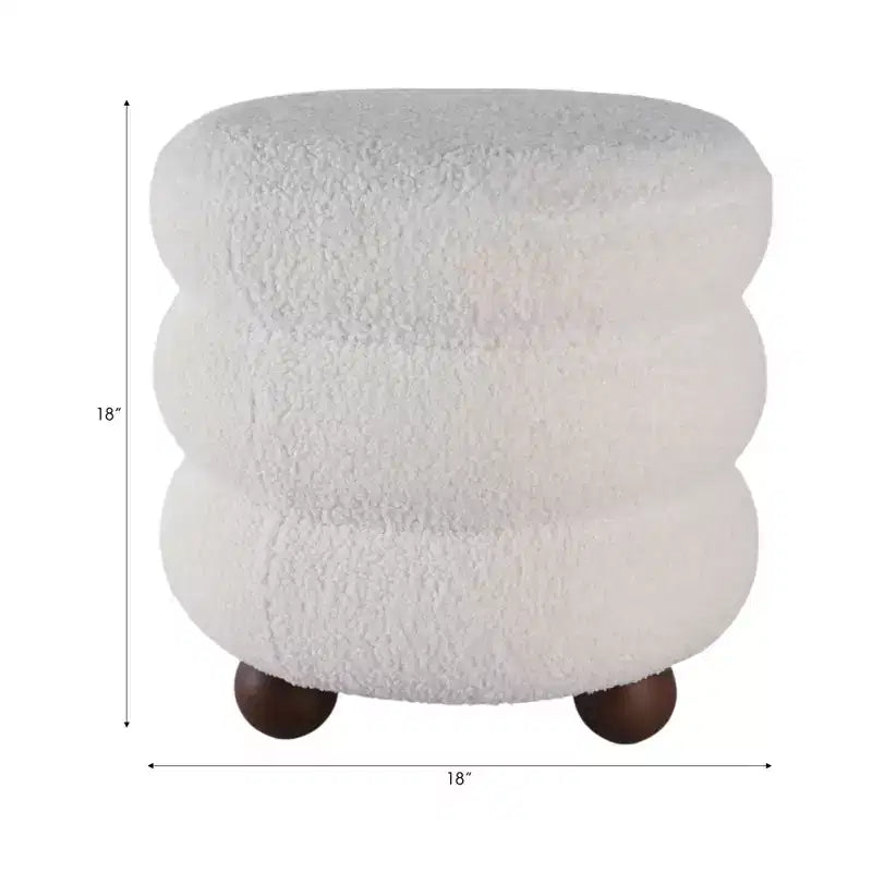 Pouf décoratif texturé côtelé avec pieds boules - Chaise d'appoint moderne pour coiffeuse, chambre et salon - 18, Ivoire
