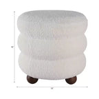 Pouf décoratif texturé côtelé avec pieds boules - Chaise d'appoint moderne pour coiffeuse, chambre et salon - 18, Ivoire