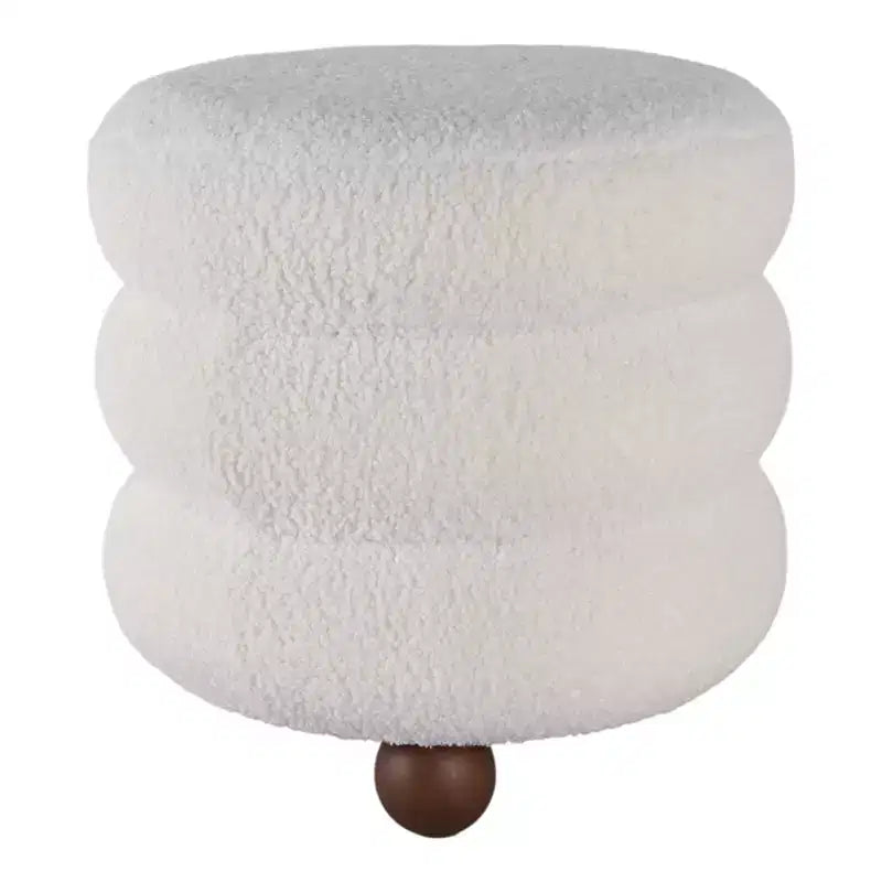 Pouf décoratif texturé côtelé avec pieds boules - Chaise d'appoint moderne pour coiffeuse, chambre et salon - 18, Ivoire