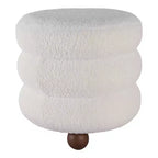 Pouf décoratif texturé côtelé avec pieds boules - Chaise d'appoint moderne pour coiffeuse, chambre et salon - 18, Ivoire