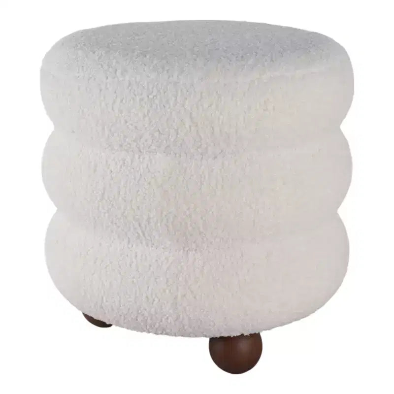 Pouf décoratif texturé côtelé avec pieds boules - Chaise d'appoint moderne pour coiffeuse, chambre et salon - 18, Ivoire