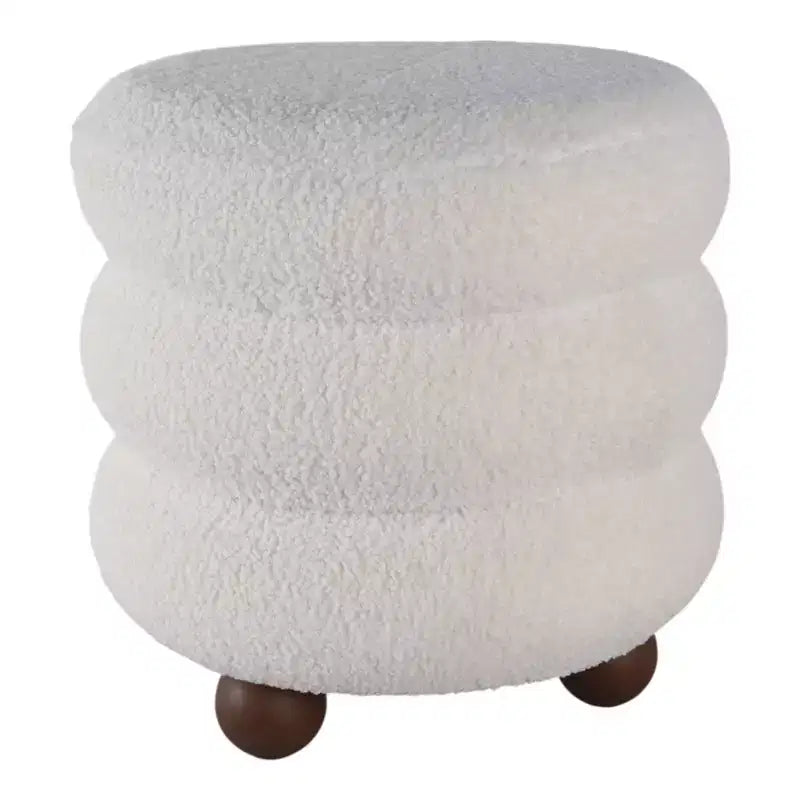 Pouf décoratif texturé côtelé avec pieds boules - Chaise d'appoint moderne pour coiffeuse, chambre et salon - 18, Ivoire