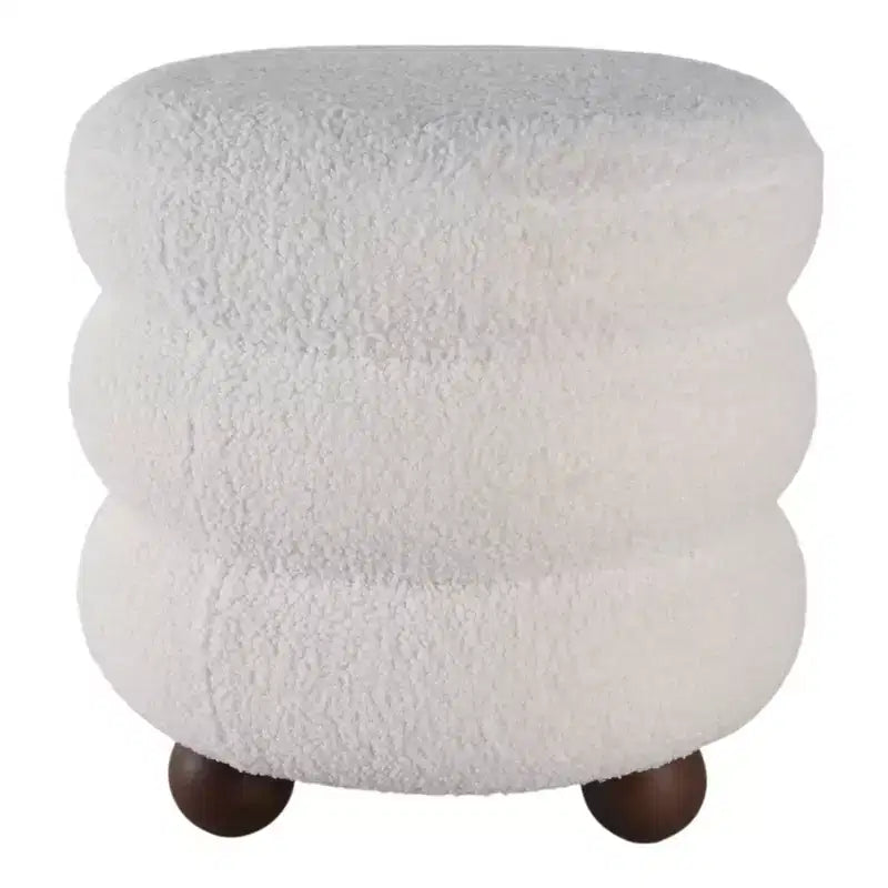 Pouf décoratif texturé côtelé avec pieds boules - Chaise d'appoint moderne pour coiffeuse, chambre et salon - 18, Ivoire