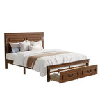 Lit et cadre de lit en bois Whisen Queen avec tête et pied de lit à panneau haut, 2 tiroirs de rangement