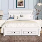 Lit et cadre de lit en bois Whisen Queen avec tête et pied de lit à panneau haut, 2 tiroirs de rangement