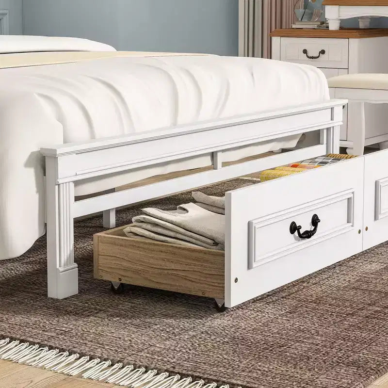 Lit et cadre de lit en bois Whisen Queen avec tête et pied de lit à panneau haut, 2 tiroirs de rangement