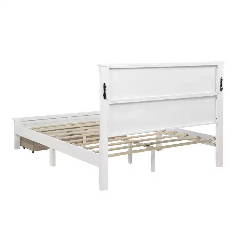 Lit et cadre de lit en bois Whisen Queen avec tête et pied de lit à panneau haut, 2 tiroirs de rangement