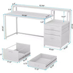 Bureau d'ordinateur blanc Lantine 63 pouces : Bureau ergonomique avec tiroir de classement, support d'écran, espace imprimante, poste de travail en bois idéal pour le bureau à domicile.