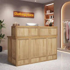 Lantine 57-Inch Reception Desk with Counter, Front Receptionist Checkout Counter for Office, Retail, Lobby, Beauty Salon, Oak