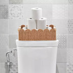 Lot de 2 paniers de rangement pour papier toilette en corde de papier à bords festonnés, avec 2 poignées en bois. Paniers décoratifs.