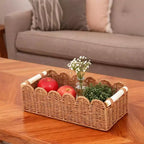 Lot de 2 paniers de rangement pour papier toilette en corde de papier à bords festonnés, avec 2 poignées en bois. Paniers décoratifs.