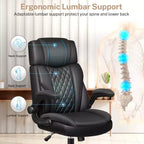 Fauteuil de bureau exécutif en cuir KERDOM, Fauteuil de bureau ergonomique à dossier haut avec support lombaire et accoudoirs rembourrés