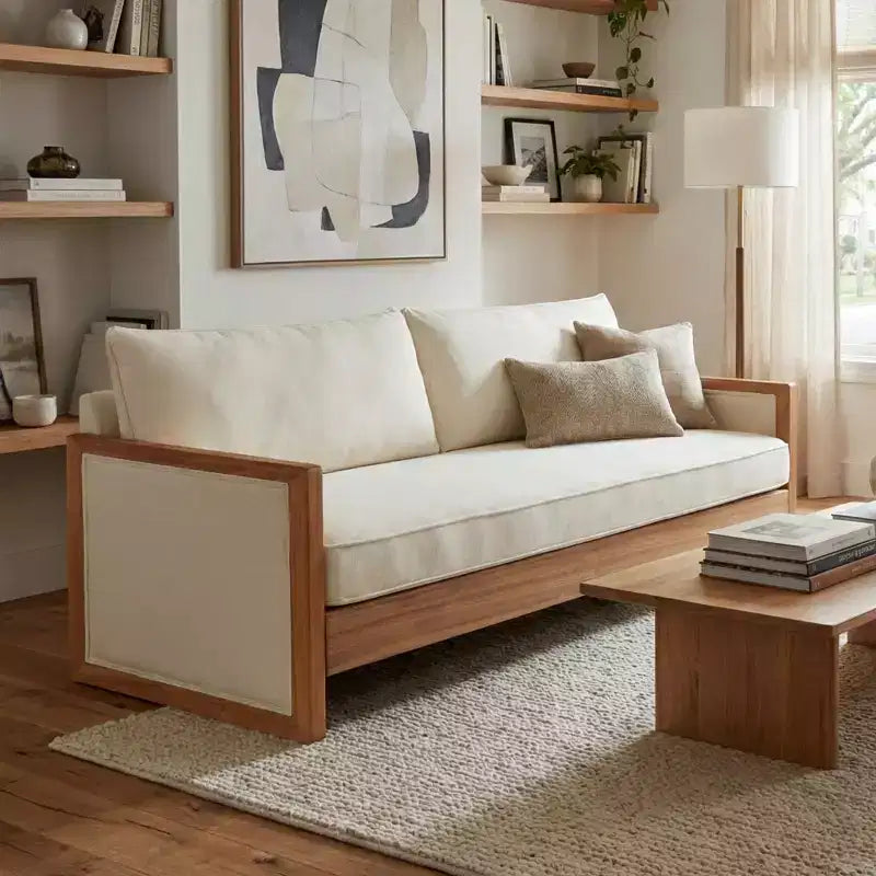 Canapé 3 places Christopher Knight Home Emanuelle de 77,8 po en bois d'hévéa moderne avec revêtement en chenille