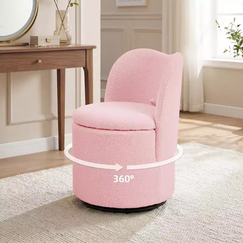 Chaise de coiffeuse avec rangement, Chaise de maquillage pivotante à 360°, Tabouret de baril moderne pivotant avec dossier, Ottoman rembourré, Tabouret de coiffeuse avec dossier