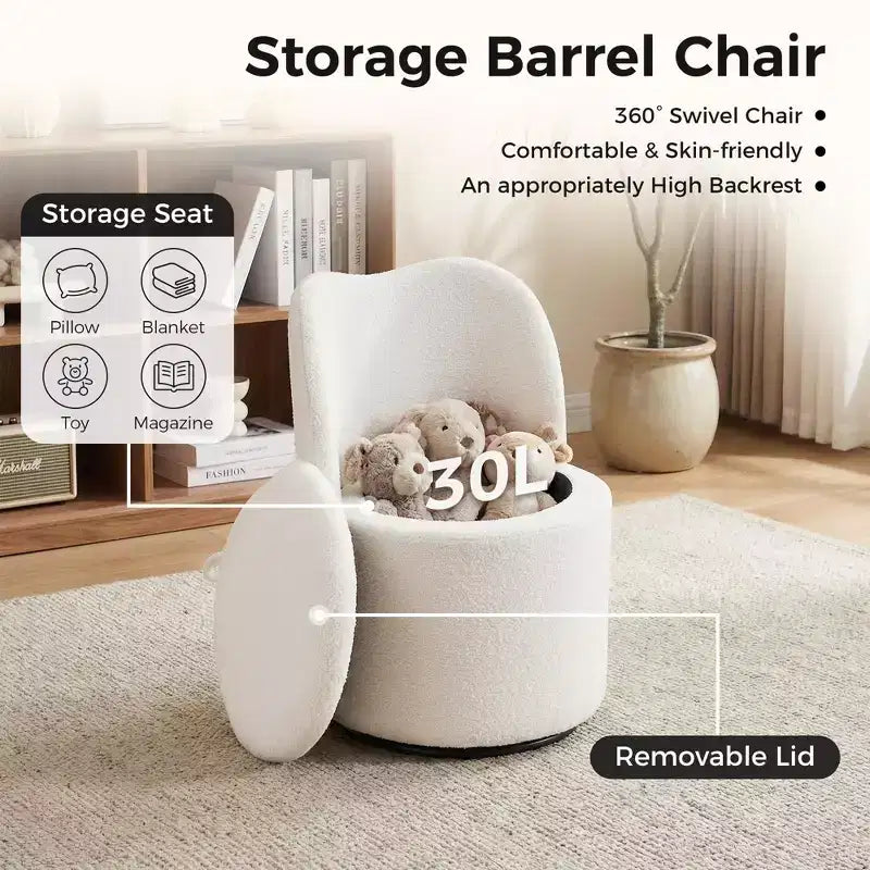 Chaise de coiffeuse avec rangement, Chaise de maquillage pivotante à 360°, Tabouret de baril moderne pivotant avec dossier, Ottoman rembourré, Tabouret de coiffeuse avec dossier