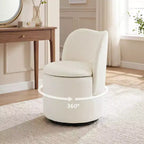Chaise de coiffeuse avec rangement, Chaise de maquillage pivotante à 360°, Tabouret de baril moderne pivotant avec dossier, Ottoman rembourré, Tabouret de coiffeuse avec dossier