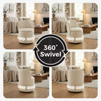 Chaise de coiffeuse avec rangement, Chaise de maquillage pivotante à 360°, Tabouret de baril moderne pivotant avec dossier, Ottoman rembourré, Tabouret de coiffeuse avec dossier