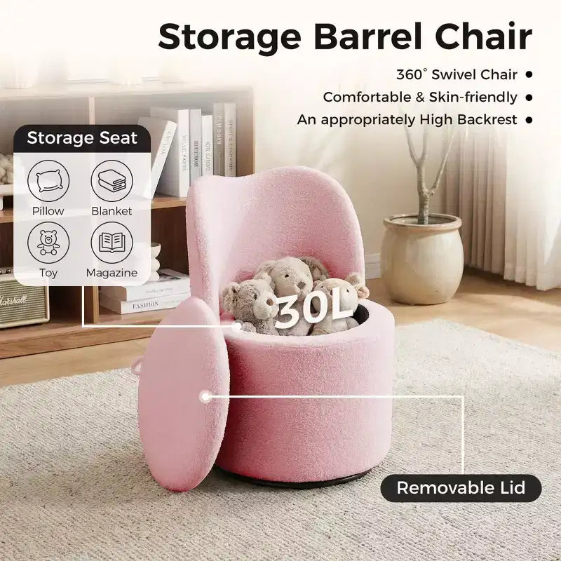 Chaise de coiffeuse avec rangement, Chaise de maquillage pivotante à 360°, Tabouret de baril moderne pivotant avec dossier, Ottoman rembourré, Tabouret de coiffeuse avec dossier