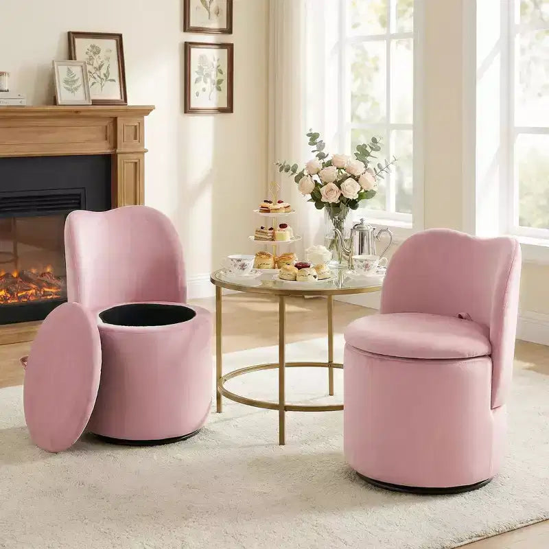 Chaise de coiffeuse avec rangement, Chaise de maquillage pivotante à 360°, Tabouret de baril moderne pivotant avec dossier, Ottoman rembourré, Tabouret de coiffeuse avec dossier