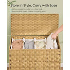 SONGMICS Panier à linge avec couvercle, panier à linge en rotin PE avec doublure amovible, panier de rangement, trieur à 4 sections, 210 L, jaune oie