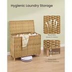 SONGMICS Panier à linge avec couvercle, panier à linge en rotin PE avec doublure amovible, panier de rangement, trieur à 4 sections, 210 L, jaune oie