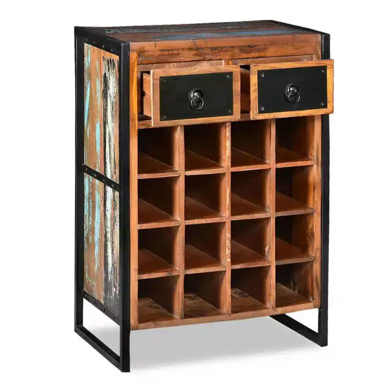 vidaXL Casier à bouteilles 16 bouteilles en bois de récupération massif, rangement à vin autoportant