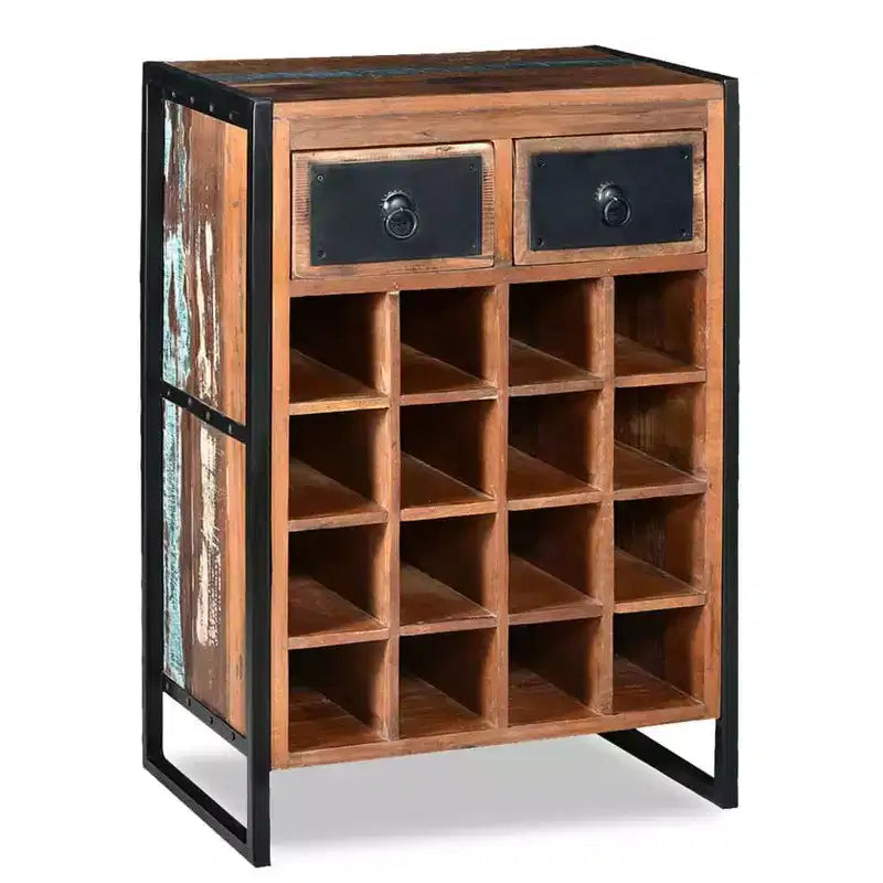 vidaXL Casier à bouteilles 16 bouteilles en bois de récupération massif, rangement à vin autoportant