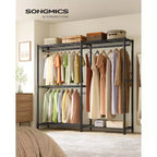 SONGMICS Portant à vêtements, Porte-manteau robuste avec étagères de rangement réglables et tringles, Crochets, Armoire Portable, Blanc nuage