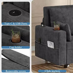 Canapé-lit convertible 3 en 1 avec ports USB, porte-gobelets et poches latérales, causeuse moderne pour salon