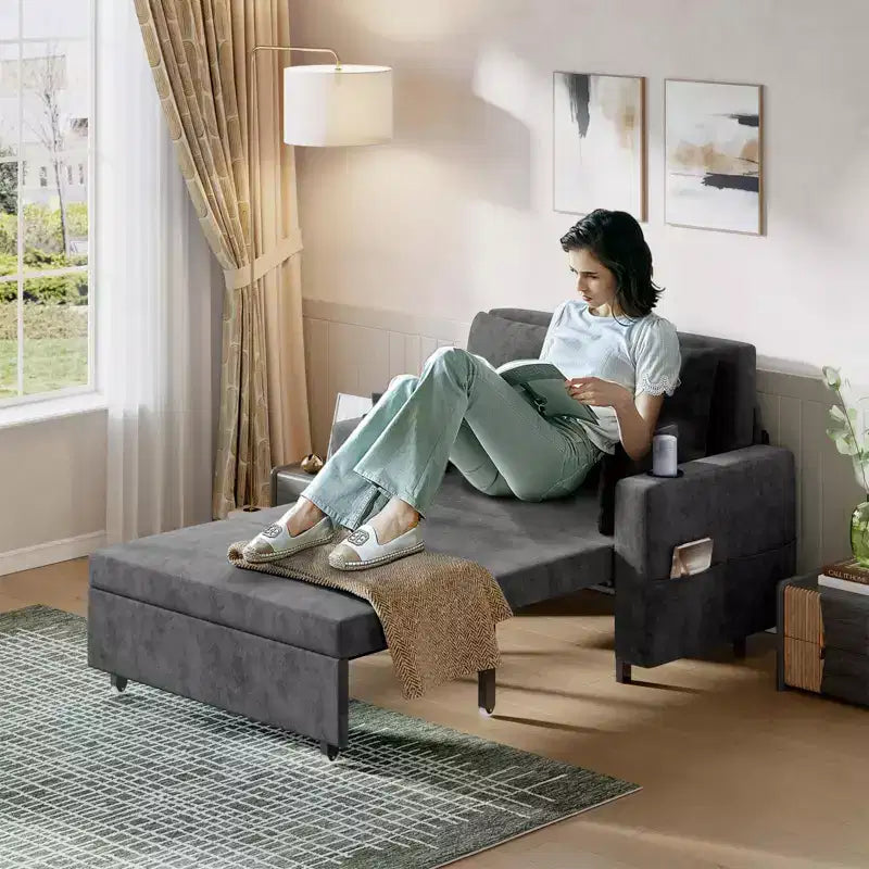 Canapé-lit convertible 3 en 1 avec ports USB, porte-gobelets et poches latérales, causeuse moderne pour salon
