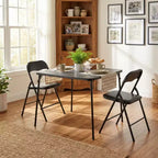 FurnitureR 3-Piece Folding Dining Table Set with 2 Padded Chairs, Space-Saving Kitchen Table for Small Apartment, Metal Frame Breakfast Nook Set
