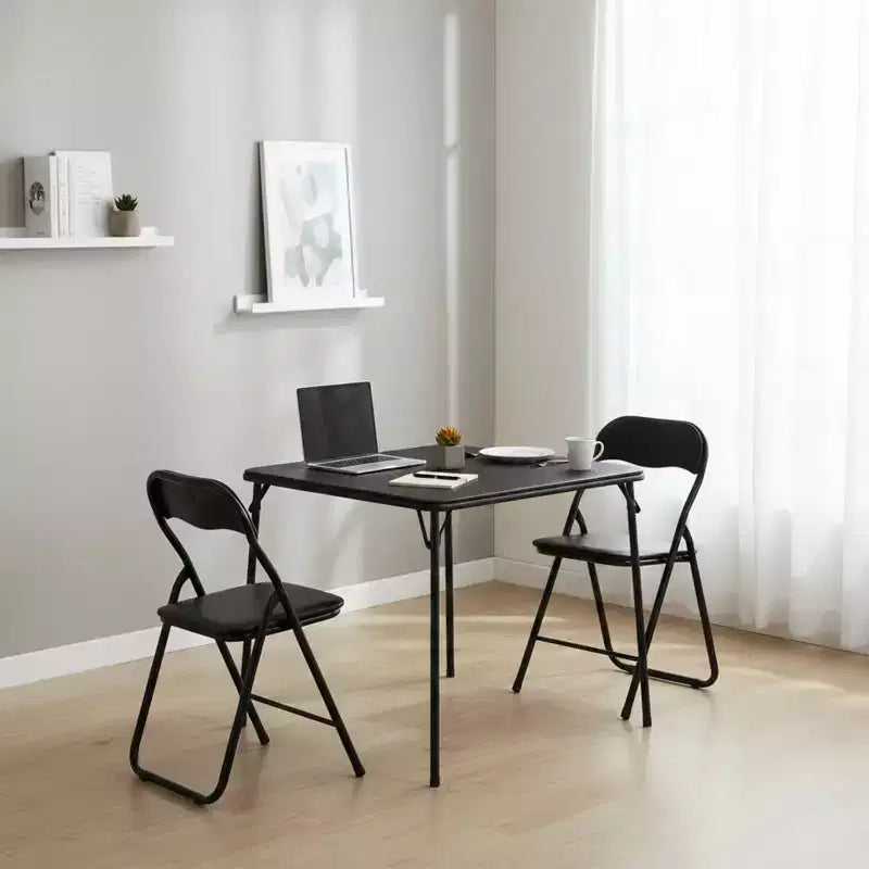 Ensemble table à manger pliable 3 pièces FurnitureR avec 2 chaises rembourrées, table de cuisine peu encombrante pour petit appartement, ensemble petit-déjeuner à cadre métallique