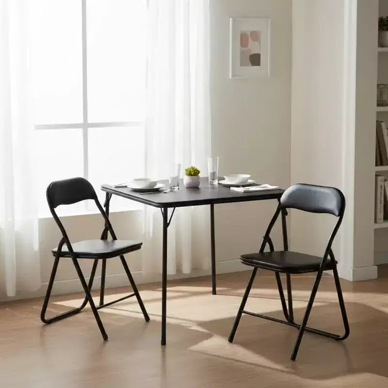 Ensemble table à manger pliable 3 pièces FurnitureR avec 2 chaises rembourrées, table de cuisine peu encombrante pour petit appartement, ensemble petit-déjeuner à cadre métallique
