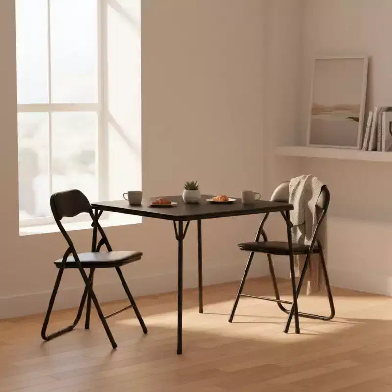 Ensemble table à manger pliable 3 pièces FurnitureR avec 2 chaises rembourrées, table de cuisine peu encombrante pour petit appartement, ensemble petit-déjeuner à cadre métallique