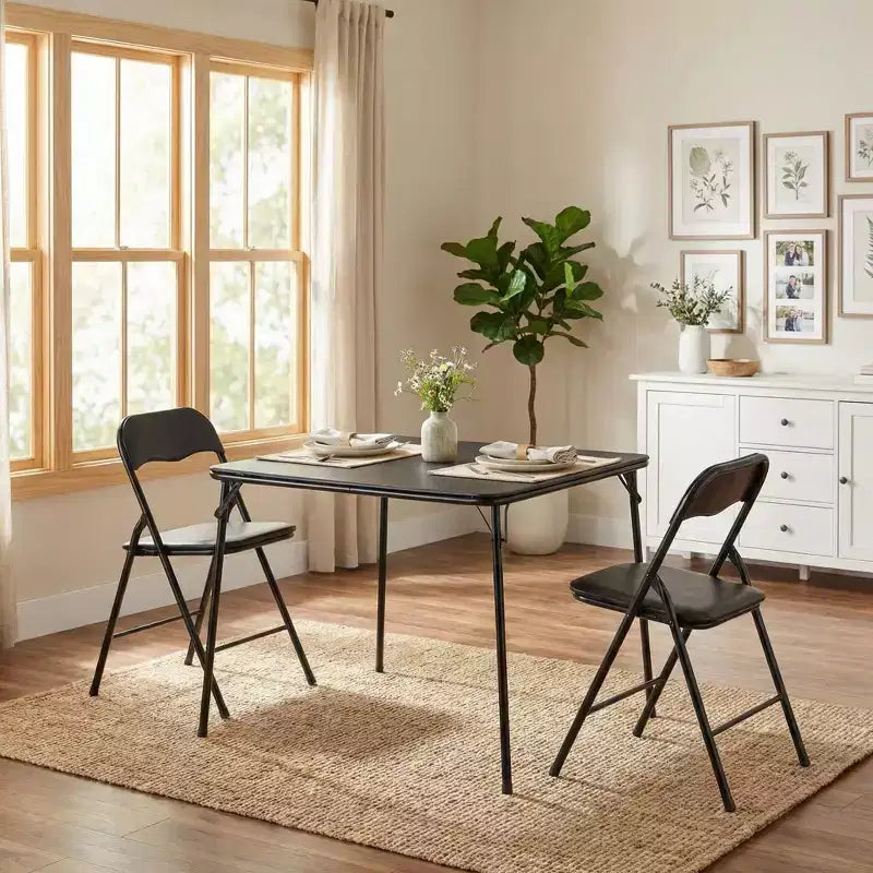 Ensemble table à manger pliable 3 pièces FurnitureR avec 2 chaises rembourrées, table de cuisine peu encombrante pour petit appartement, ensemble petit-déjeuner à cadre métallique