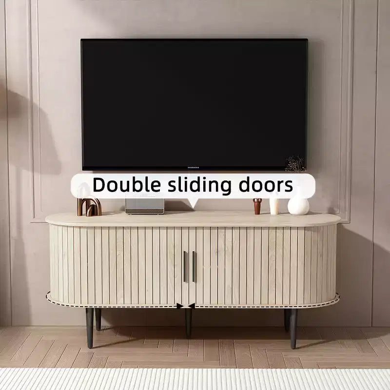 JVNOXK 47 Meuble TV moderne avec compartiment de rangement et porte coulissante, Centre de divertissement pour jeux vidéo avec armoire pour salon, Naturel