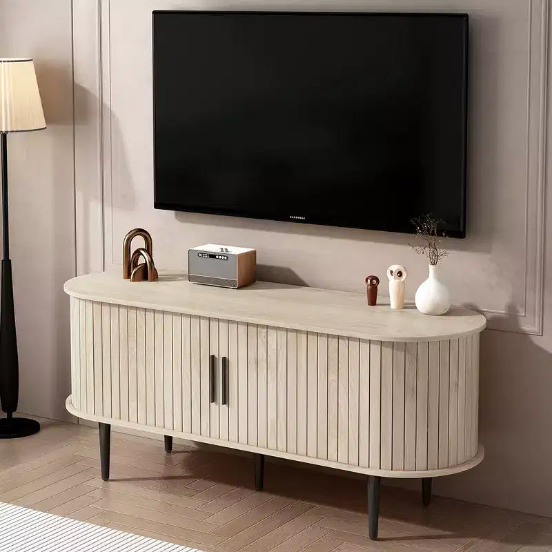 JVNOXK 47 Meuble TV moderne avec compartiment de rangement et porte coulissante, Centre de divertissement pour jeux vidéo avec armoire pour salon, Naturel