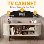 JVNOXK 47 Meuble TV moderne avec compartiment de rangement et porte coulissante, Centre de divertissement pour jeux vidéo avec armoire pour salon, Naturel