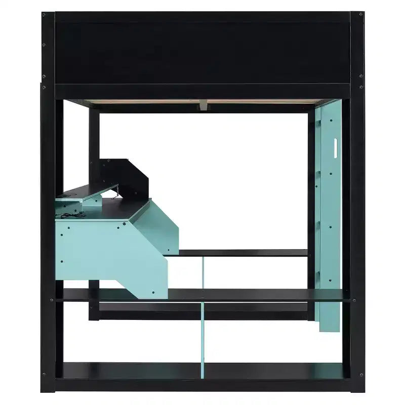 Lit mezzanine Whisen en bois massif avec prise de courant et ports USB/Type-C, gestion des câbles intégrée